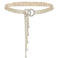 Miniatyrbilde 1 av 3: Krystallbelter for kvinner Rhinestone midjebelte for kjole Glitrende O-ring kjede gave Gold