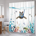 Miniatyrbillede 1 af 4: Bruseforhæng 180 x 180 cm Dykkerkat Ocean Print Vandtæt Badeforhæng Vaskbart Anti Hurtigtørrende Polyesterstof Badeværelsestilbehør med 12 Kroge