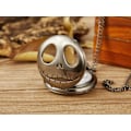 Miniatyrbillede 4 af 4: One Skeleton Skull Flip Lommeur Klassisk Vintage Lommeur (Sølv Skelet Spøgelseshoved) Arabiske Tal Kvarts Lommeur Kæde til Mænd Fødselsdag