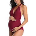 Miniatyrbillede 2 af 5: Badetøj til gravide, ét stykke, V-hals, graviditetsbadetøj, halter bikini til gravide