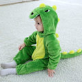 Miniatyrbillede 3 af 5: Baby Dinosaur Kostume, (3-4 år) Dyr Hætte Flannel Jumpsuit, Børne Romper, Karnevalskostume