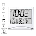 Miniatyrbillede 2 af 5: Lydløs LCD Digital Stor Skærm Rejse Foldbart Elektronisk Vækkeur Med Temperatur Dato Tid Kalender White