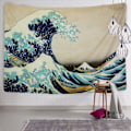 Pikkukuva 2 / 5: Seinävaate - Kanagawa-seinävaate, luonnon inspiroimia taiteellisia kuvioita - Sisustus olohuoneeseen, makuuhuoneeseen, asuntolaan, aalto, 150x130cm