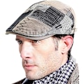 Miniatyrbillede 1 af 5: Retro PU Læder Flat Cap Herre Justerbar Efterår Vinter National Duck Tab Cap Lysegrå