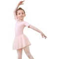 Miniatyrbillede 3 af 5: Balletkjole til piger, balletdragt til børn, V-hals, kort/langærmet gymnastikdragt, dansebeklædning med chiffonskørt