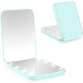 Miniatyrbillede 1 af 5: LED Belyst Rejsespejl, Rund, Cyan Forstørrelses Kompaktspejl, Bærbar til Taske, Lomme, 8,5 cm Belyst Foldespejl, To Bærbare Spejle