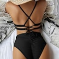 Miniatyrbillede 5 af 5: Twistet High Waist Bikini Sæt til Kvinder V-Hals Elegant 2-delt Badetøj
