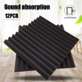 Miniatyrbillede 2 af 4: 12 stk. Lydabsorberende Bomuld Trekantede Riller Akustisk Lydisolering Isolering Skumplade Måtte Black 30*30*2.5CM