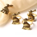 Miniatyrbillede 1 af 4: 4 stk. (legeret guld, ca. 5 cm i diameter) Påskehare Servietringe Kanin Servietringholdere Mental Borddekoration til Påske Nytår Thanksgiving Fest
