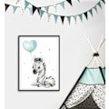 Miniatyrbillede 3 af 3: 4 stk. Dekorativ plakat til børneværelset - Mintgrøn-grå børnehavemalerier til drenge og piger - Safari Jungle Dyreplakat Ballon