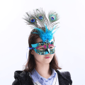 Miniatyrbilde 5 av 5: Én stk. av 3 stk. hullhale blå påfuglhår maskerade maske halv ansikt barneleke bod engros venetiansk gullpulver fjær hullhale maske