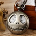 Miniatyrbillede 1 af 4: One Skeleton Skull Flip Lommeur Klassisk Vintage Lommeur (Sølv Skelet Spøgelseshoved) Arabiske Tal Kvarts Lommeur Kæde til Mænd Fødselsdag