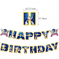 Pikkukuva 5 / 5: Syntymäpäiväjuhlien koristeet sisältävät Happy Birthday -bannerin, riippuvat pyörteiskoristeet, lateksipalloja, kakunkoristeen