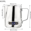 Miniatyrbilde 5 av 5: 600ml Melkekanne med Skummingspitte, Rustfritt Stål, Kaffe Skummingspitte, med Termometer, for Kaffe Cappuccino Espresso Latte