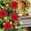 Miniatyrbild 4 av 5: Glitter Julgranspynt - Konstgjorda Julstjärnor För Träddekoration (Burgunder, 1 Förpackning)