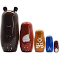 Miniatyrbild 5 av 5: Ryska Nesting Dolls - Trädockor i björnform, handgjorda, söta tecknade djurmotiv, 5-pack