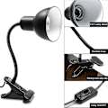 Miniatyrbilde 3 av 5: Skilpadde Varmelampe For Reptil Akvarium, Skilpadde Med 2 Uva Uvb Pære Baking Lampe Justerbar 360 Roterende Klips For Skilpadde Slange Akvarium