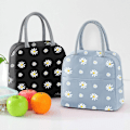 Miniatyrbillede 2 af 5: Bærbar termisk frokostpose køletaske Daisy mønster frokostboks arrangør Tote taske til voksne børn piger arbejde skole picnic camping rejse (grå blå)