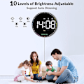 Miniatyrbild 4 av 5: Digital väggklocka med färgglada ljus, 10 tum LED digital klocka med fjärrkontroll, tid väckarklocka för Li