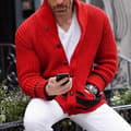 Långärmad cardigan för män, slim fit, varm vinterjacka med öppen front XL Red