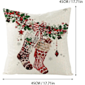 Miniatyrbild 2 av 4: Jul Kuddfodral Set om 4 18 x 18 Tum Linne Kuddfodral Julgran Tomte Snögubbe Tryck Vinter Jul Dekorativ Kudde