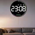 Miniatyrbild 2 av 5: Digital väggklocka med färgglada ljus, 10 tum LED digital klocka med fjärrkontroll, tid väckarklocka för Li