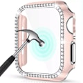 Miniatyrbild 2 av 5: Bling Glass+ skal för Apple Watch Case 45mm 41mm 40mm 44mm 42mm 38mm Diamant bumper+skärmskydd iwatch series 7 9 8 5 6 SE C silver