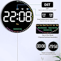 Miniatyrbild 3 av 5: Digital väggklocka med färgglada ljus, 10 tum LED digital klocka med fjärrkontroll, tid väckarklocka för Li