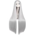 Miniatyrbilde 1 av 3: 32 tommer 80 cm lang rosa cosplay parykk for kvinner rett syntetisk hår full parykk midtskill for fest - grå
