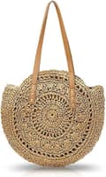 Håndtasker til Kvinder Sommer Strandtaske Stor Tote Taske Stråtaske med Kvaster Dame Håndtasker (Camel)
