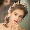 Miniatyrbillede 3 af 4: Guldkrone til Kvinder Barok Dronningkrone og Tiara til Piger Krystal Pandebånd Havfruekrone Prinsesse Hårtilbehør til Brud Fødselsdagsfest