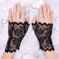 Miniatyrbilde 4 av 4: Blonderhansker Fingerless, Blomstermønster Brudehandsker til Bryllup Korte Hansker Blonder til Kvinner Teselskap Prom Maskerade, Ett Par(Svart)