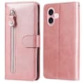 Fodral för iPhone 16 med dragkedjeficka, plånbok, stöttåligt PU-läderfodral - Rosa