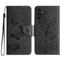Etui til Samsung Galaxy A16 5G Sommerfugle Blomst Læder Wallet Flip Telefon Etui - Sort