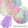 Miniatyrbillede 4 af 5: 3D Butterfly Blonderstof Gradient Pink Blå Tulle Stof Regnbue Mesh Stof Gradient Red