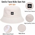 Miniatyrbild 2 av 5: Barn Smile Face Solhatt, UPF 50+ Småbarn Pojkar Flickor Sommar Hinkhatt Bred Brätte Unisex Strandhattar Mössor för 2-8 År