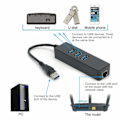 Miniatyrbilde 4 av 5: USB 3.0-hub, 3 porter med RJ45 10/100/1000 Gigabit Ethernet-nettverksadapter for Ultrabooks, bærbare datamaskiner, nettbrett og mer