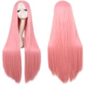 Miniatyrbilde 1 av 6: 32 tommer 80 cm lang rosa cosplay parykk for kvinner rett syntetisk hår full parykk midtskill for fest