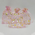 Miniatyrbillede 5 af 5: 100 stk. 9x12cm Hjertetrykte lyserøde organzaposer Smykkeposeposer Organza snøreposer Bryllup