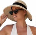 Solhatte til damer UPF 50 Bredskygget stråhat til stranden sommerhat til kvinder foldbar hestehale sløjfe Khaki