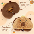 Miniatyrbild 3 av 5: Capybara U-formad Resepillow med Huva, Nacke Stöd Plush Pillow, Huvad Sovtillbehör Nacke Hakstöd Fylld Djur Kudde för Flygplan