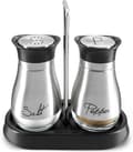 Sæt med salt- og peberbøsser med holder, moderne rustfrit stål og glasdispenser, 3 dele i alt, 118 ml