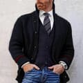 Långärmad cardigan för män, slim fit, varm vinterjacka med öppen front M Black