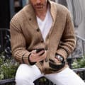 Långärmad cardigan för män, slim fit, varm vinterjacka med öppen front M Khaki