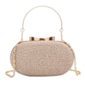 Pikkukuva 1 / 5: Soikea Glitter-PU-nahkainen iltalaukku käsilaukku yläkahvalla ja crossbody-ketjulla Hääjuhlat Pieni pyöreä käsilaukku Kulta Gold