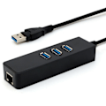 Miniatyrbilde 1 av 5: USB 3.0-hub, 3 porter med RJ45 10/100/1000 Gigabit Ethernet-nettverksadapter for Ultrabooks, bærbare datamaskiner, nettbrett og mer