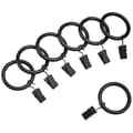 Set med 7 klämringar för gardiner, 25 mm innerdiameter, svart