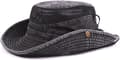 Bomulds Solhat UV Beskyttelse Sommerhatte Strandhat Safari Boonie Hat Foldbar Fiskehat med Åndbart Mesh og Justerbar Hagestrop Black