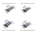 Miniatyrbilde 4 av 5: Usb-C til Micro USB-adapter Type-C hunn til micro USB hann-konverterplugg Micro til Mini USB Micro til Mini USB