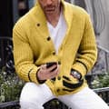 Långärmad cardigan för män, slim fit, varm vinterjacka med öppen front M Yellow
